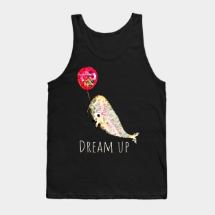 Whale flies with a balloon over forest, black silhouette on the full moon Tank Top